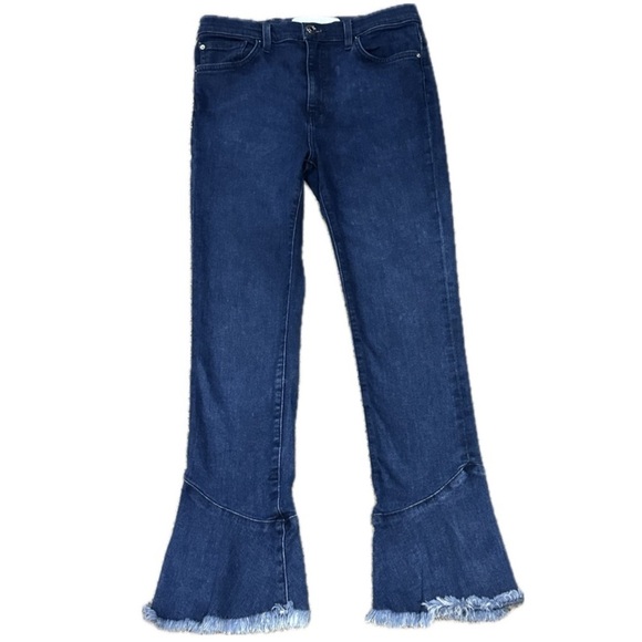 ππΈ IRO Berry High-Rise Flare Crop Jeans | Sz 28 | Frayed Hem Stretch Rocker Chic - Picture 1 of 7
